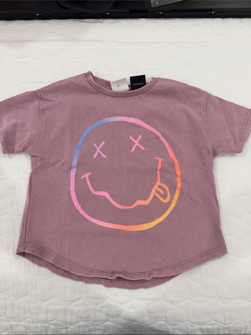 Zara/ Nirvana Kids Mauve Graphic Tee with Rainbow Smiley